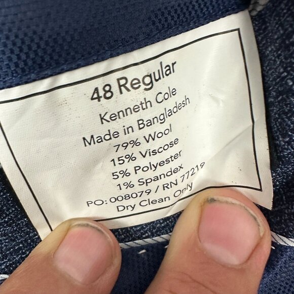 Awearness Kenneth Cole Mens 48R Blue Wool Blend Two-Button Blazer Jacket - Picture 6 of 7